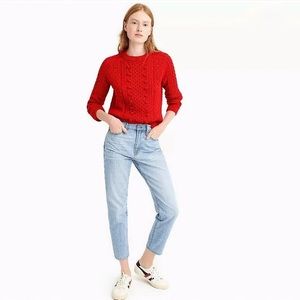 Red Cable Knit Pom Pom Wool Sweater by J. crew XS
